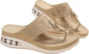 Flip Flops with Arch Support for Women Breathable Slip On Open Toe Orthopedic Wedge Sandals Comfort Platform Sandals