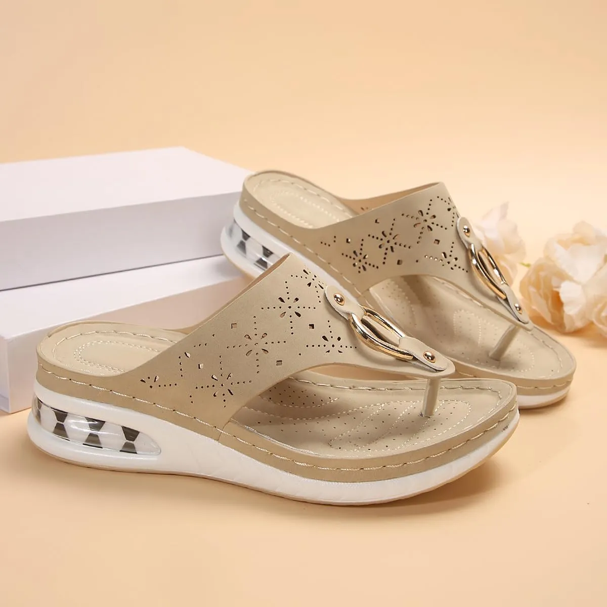 Flip Flops with Arch Support for Women Breathable Slip On Open Toe Orthopedic Wedge Sandals Comfort Platform Sandals
