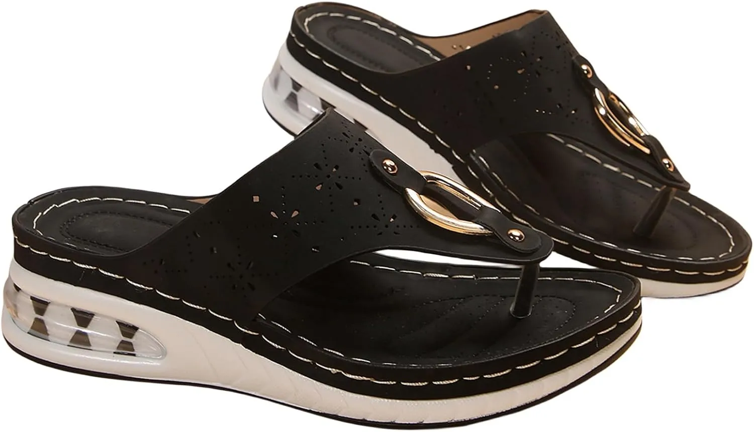 Flip Flops with Arch Support for Women Breathable Slip On Open Toe Orthopedic Wedge Sandals Comfort Platform Sandals