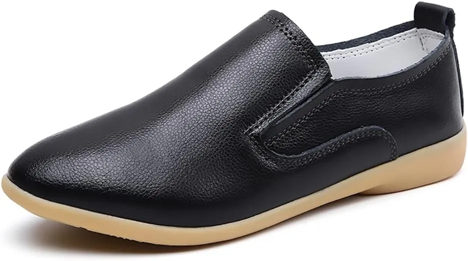 FolHaoth Womens Leather Loafers Comfortable Slip On Casual Flats Moccasins Nurse Breathable Wild Walking Driving Fashion Soft Shoes