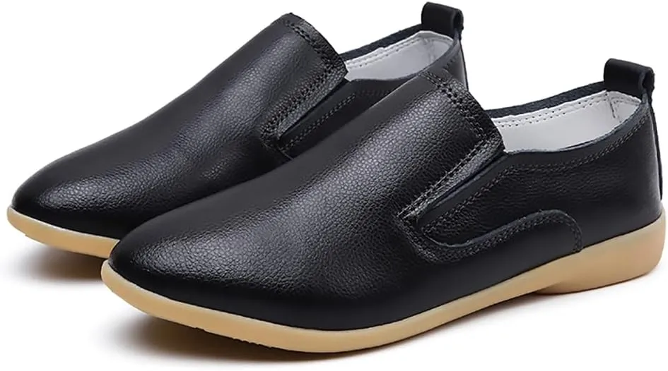 FolHaoth Womens Leather Loafers Comfortable Slip On Casual Flats Moccasins Nurse Breathable Wild Walking Driving Fashion Soft Shoes