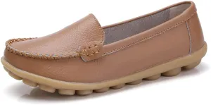 FolHaoth Womens Leather Loafers Comfortable Slip On Flats Casual Shoes Round Toe Moccasins Wild Walking Nurse Breathable Driving Fashion Soft Shoes