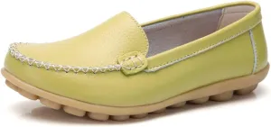 FolHaoth Womens Leather Loafers Comfortable Slip On Flats Casual Shoes Round Toe Moccasins Wild Walking Nurse Breathable Driving Fashion Soft Shoes