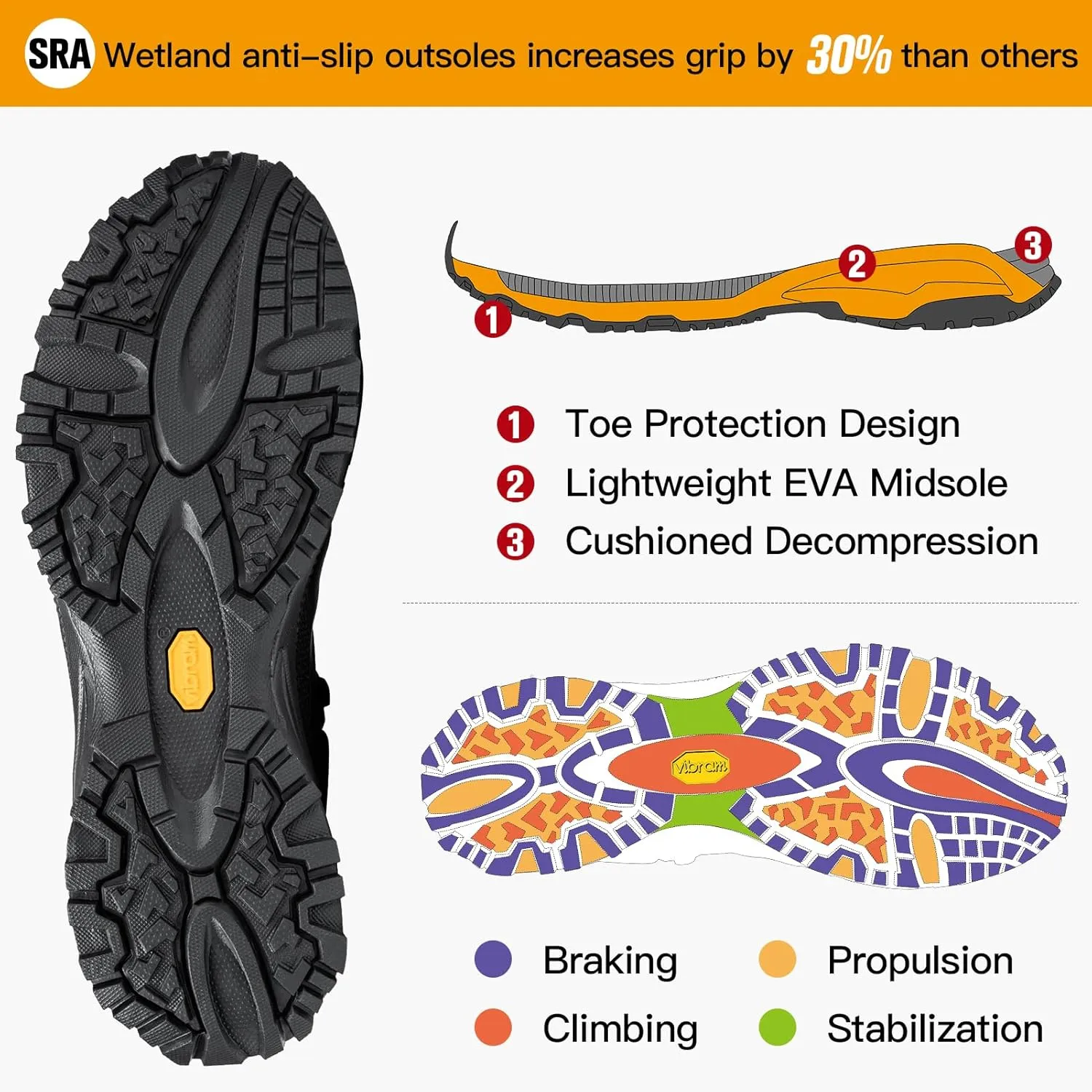 FREE SOLDIER Waterproof Hiking Boots for Men Black Boots Hiking Shoes for Men