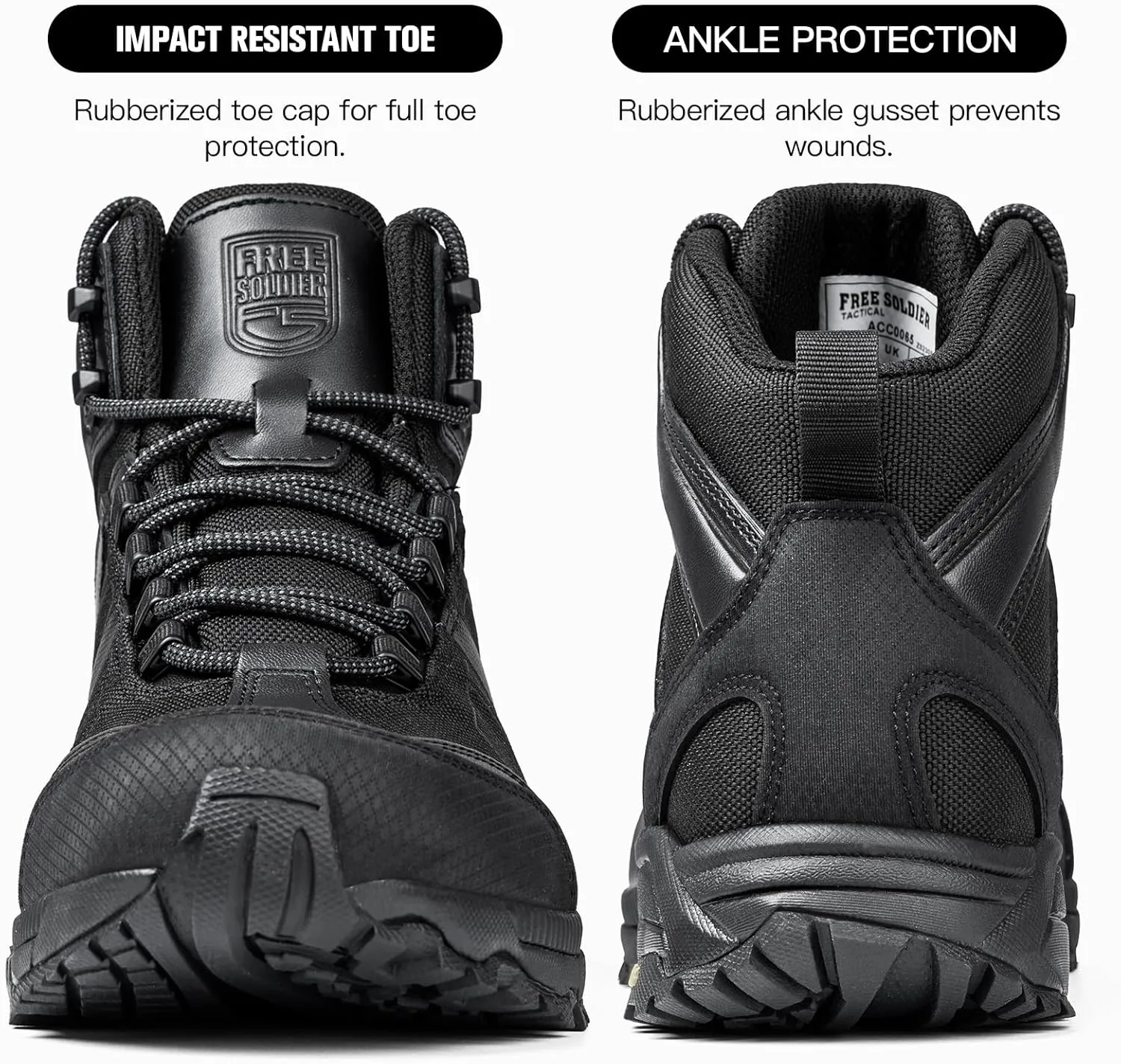FREE SOLDIER Waterproof Hiking Boots for Men Black Boots Hiking Shoes for Men