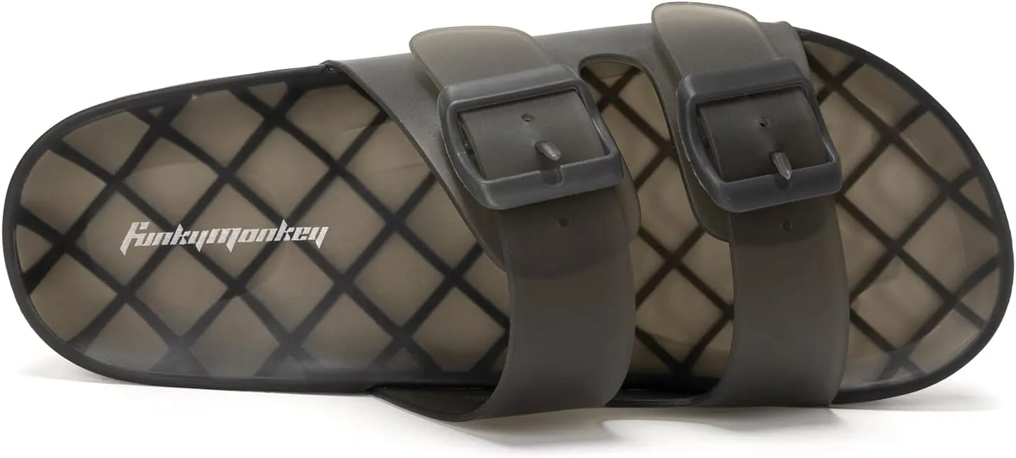 FUNKYMONKEY Women's Comfort Slides Double Buckle Adjustable Plastics Flat Sandals