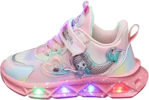 Generic Kids Girls Light Up Mermid Pattern Sneaker Hook Loop Thick Bottom Non Slip Sports Shoes Fashion Casual Shoes