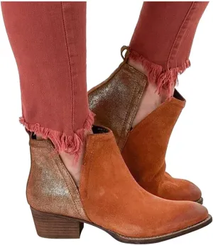 Gibobby Ankle Booties for Women Flat,Hollow Ankle Boots Low Chunky Block Stacked Heel Boots Slip On Pointed Toe Western Shoes
