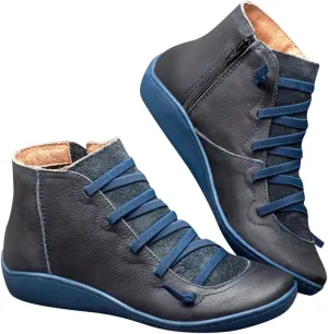 Gibobby Ankle Booties for Women No Heel,Casual Shoes Ankle Boots Round Toe Flat Retro Boots Side Zipper Booties