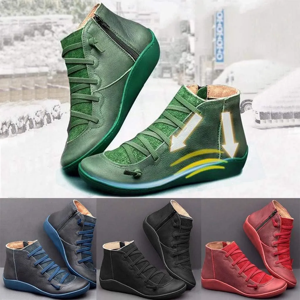 Gibobby Ankle Booties for Women No Heel,Casual Shoes Ankle Boots Round Toe Flat Retro Boots Side Zipper Booties