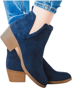Gibobby Ankle Boots for Women Low Heel,Slip-On Loafers Pointed Toe Chunky Hollow Bucket Office Casual Shoes Cutout Booties