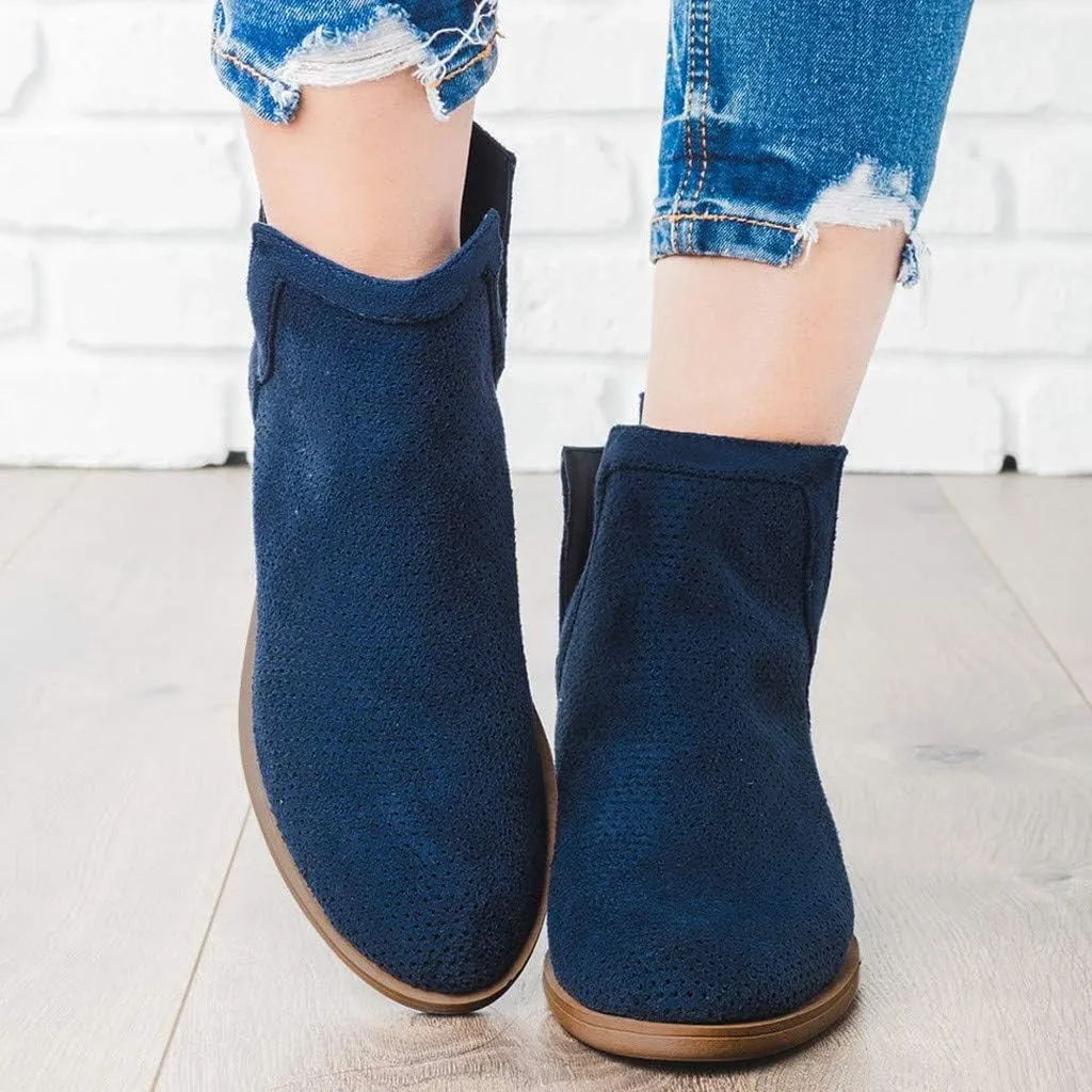 Gibobby Ankle Boots for Women Low Heel,Slip-On Loafers Pointed Toe Chunky Hollow Bucket Office Casual Shoes Cutout Booties