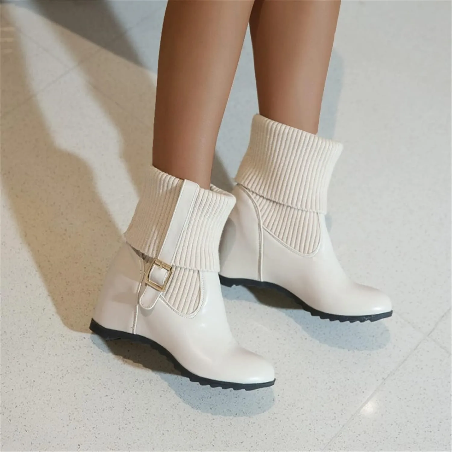 Gibobby Cowgirl Boots Women Wide Calf Cowgirl Fashion Slip On Western Leather Boots Square Toe Knee High Shoes 52