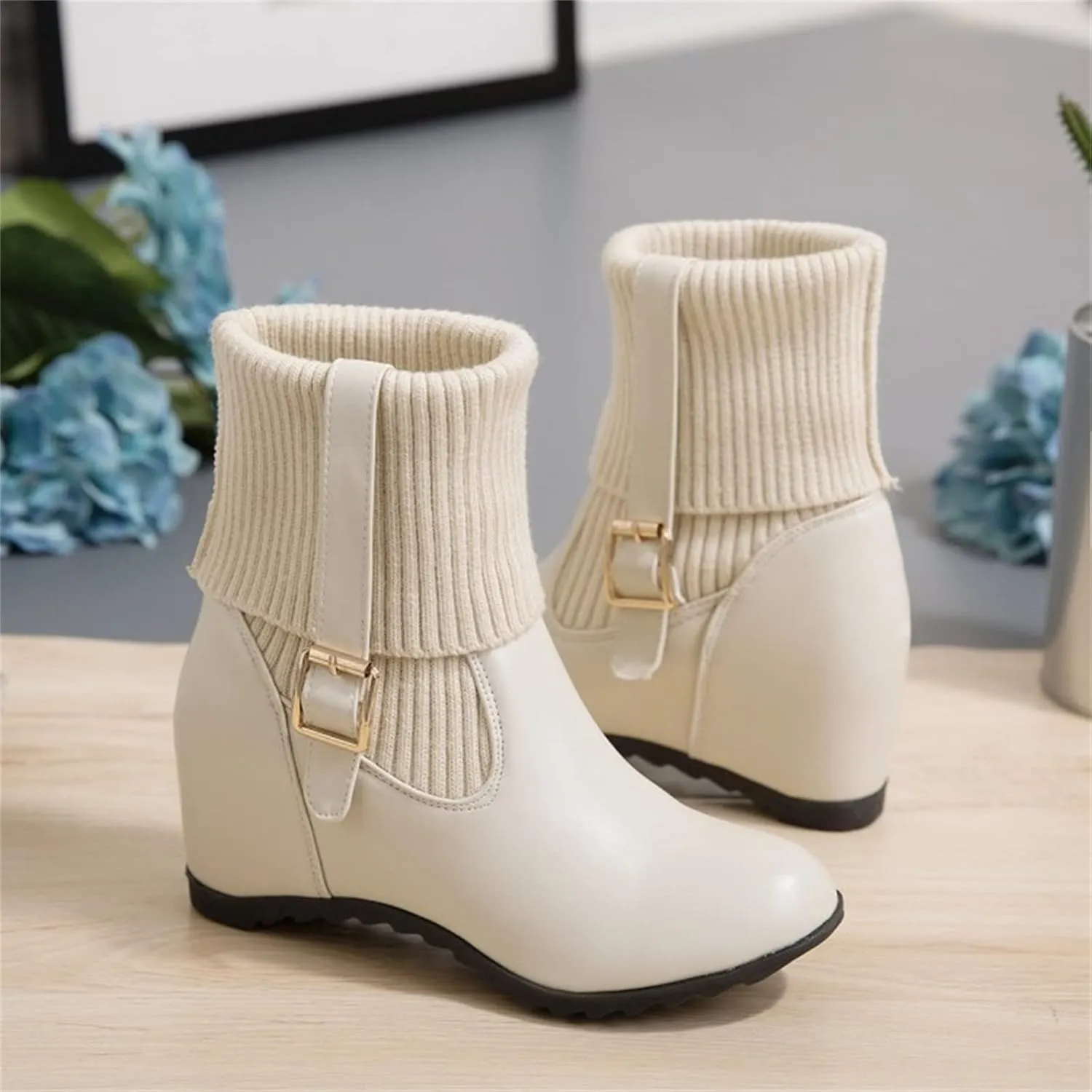 Gibobby Cowgirl Boots Women Wide Calf Cowgirl Fashion Slip On Western Leather Boots Square Toe Knee High Shoes 52