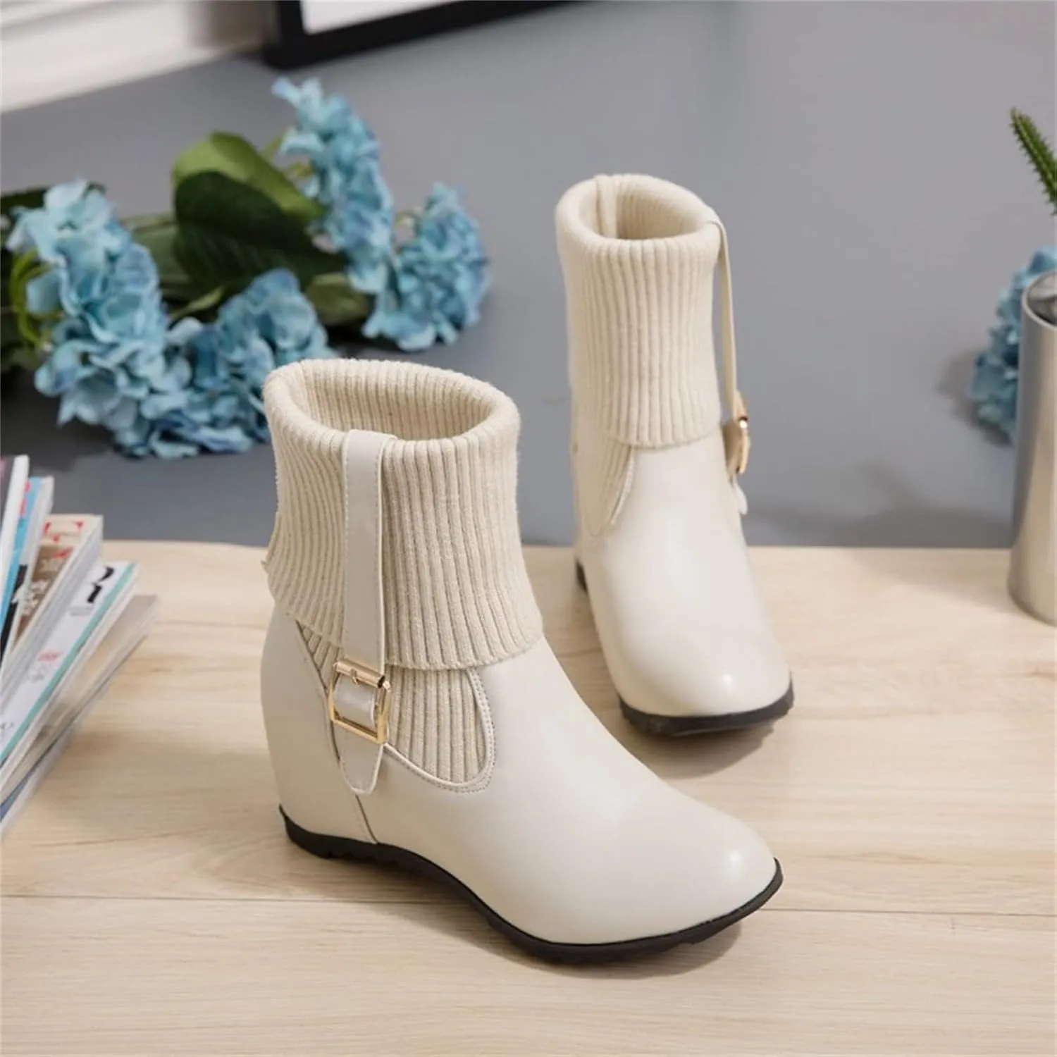 Gibobby Cowgirl Boots Women Wide Calf Cowgirl Fashion Slip On Western Leather Boots Square Toe Knee High Shoes 52