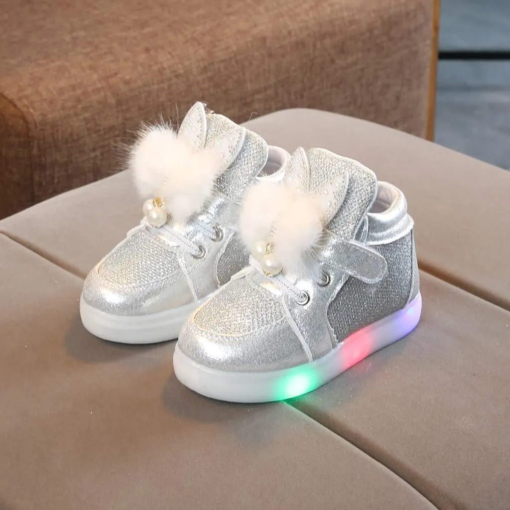 Girls Light Up Shoes Toddler Glitter High Top LED Sneakers with Cute Bowknot Baby Ankle Boots Walking Shoes for Kids
