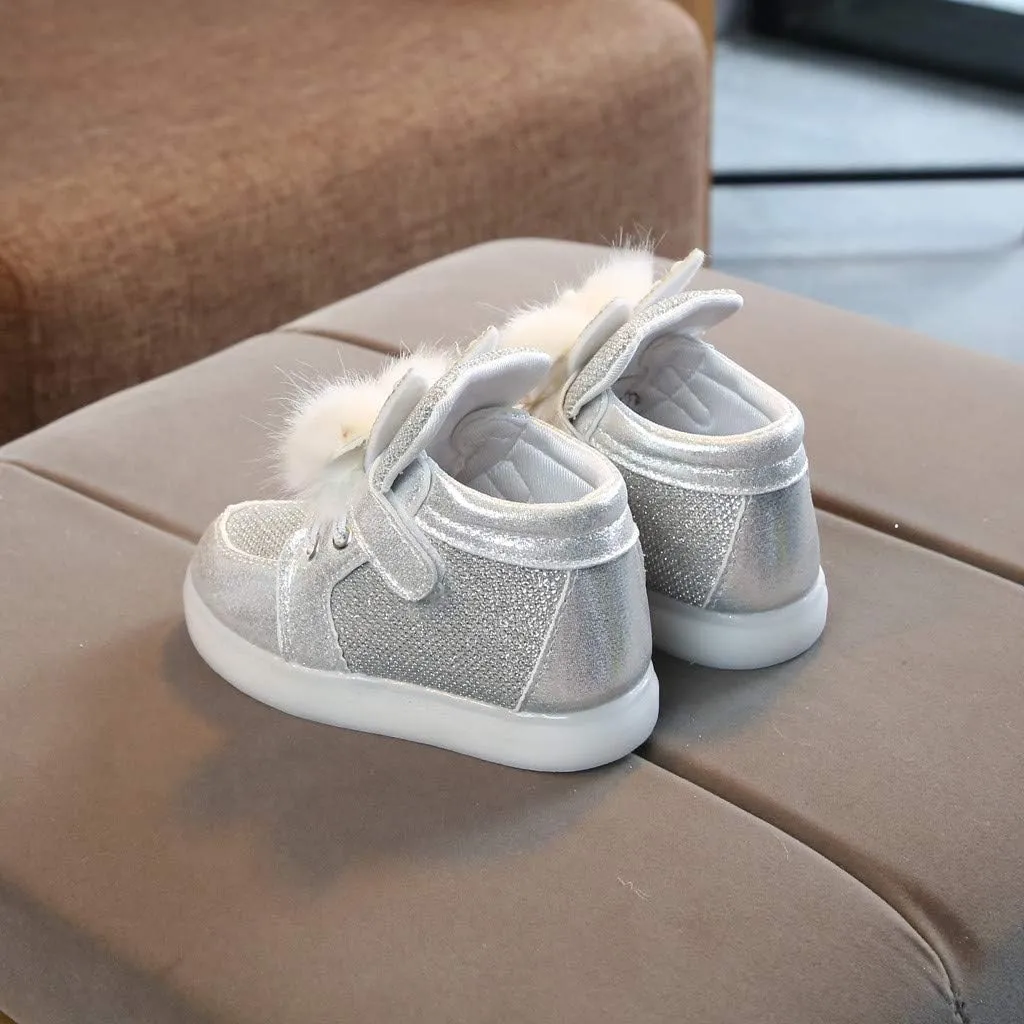 Girls Light Up Shoes Toddler Glitter High Top LED Sneakers with Cute Bowknot Baby Ankle Boots Walking Shoes for Kids