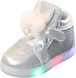 Girls Light Up Shoes Toddler Glitter High Top LED Sneakers with Cute Bowknot Baby Ankle Boots Walking Shoes for Kids