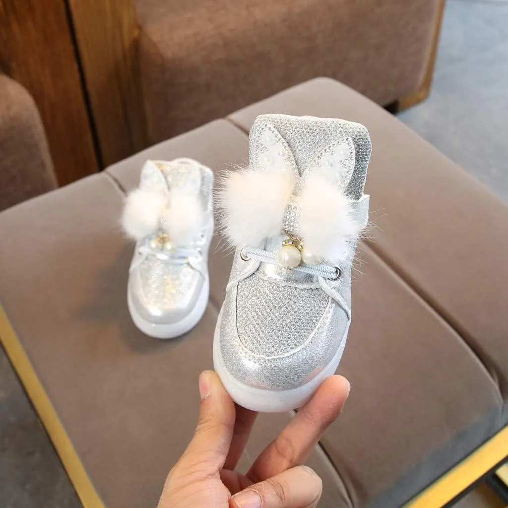 Girls Light Up Shoes Toddler Glitter High Top LED Sneakers with Cute Bowknot Baby Ankle Boots Walking Shoes for Kids