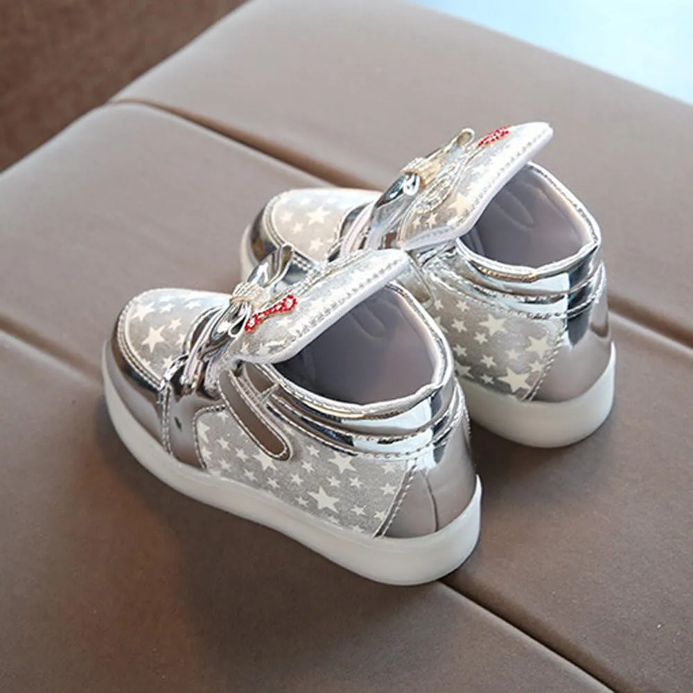 Girls Light Up Shoes Toddler Glitter High Top LED Sneakers with Cute Bowknot Baby Ankle Boots Walking Shoes for Kids