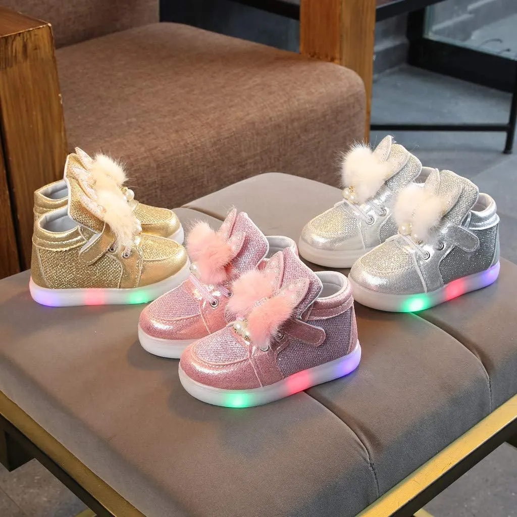 Girls Light Up Shoes Toddler Glitter High Top LED Sneakers with Cute Bowknot Baby Ankle Boots Walking Shoes for Kids