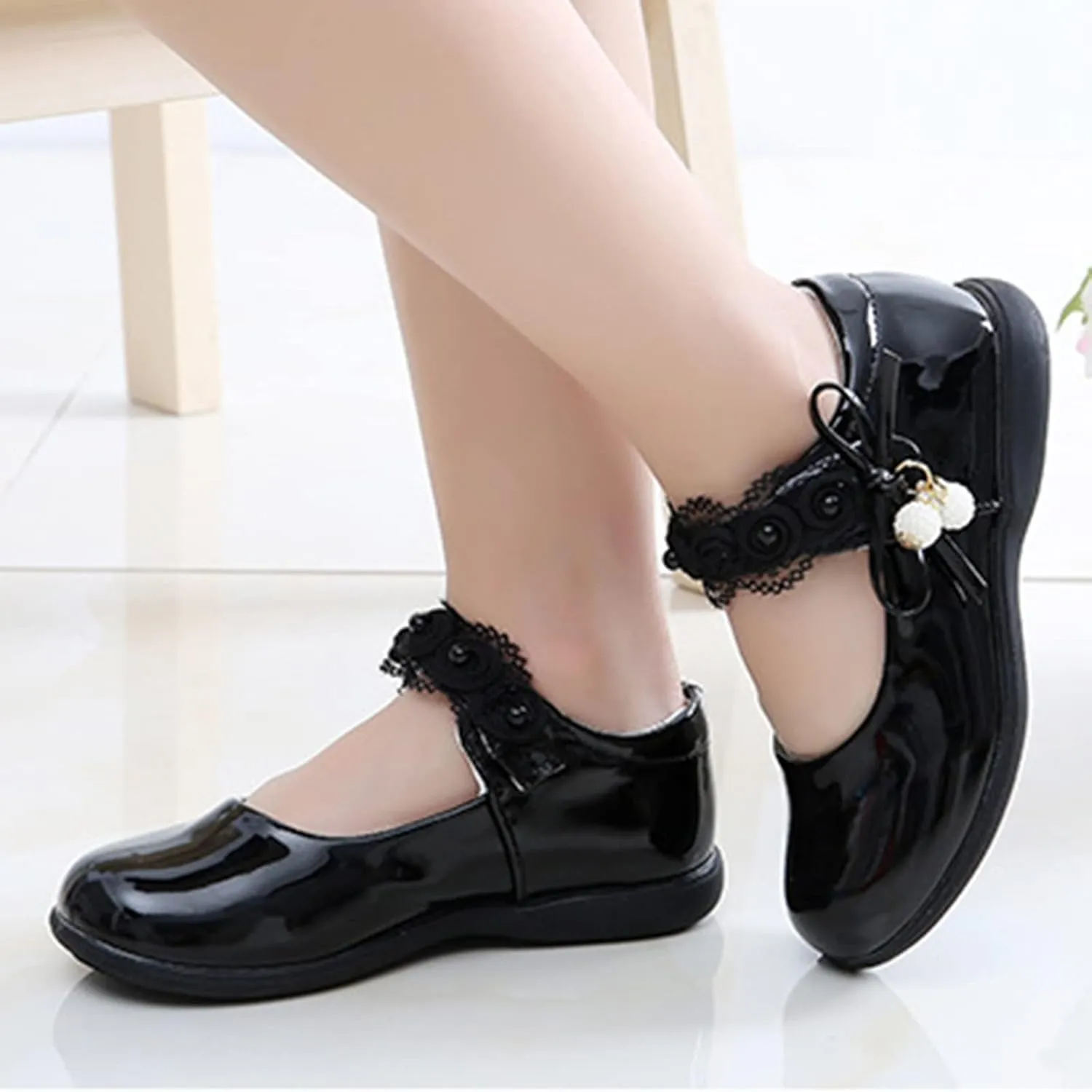 Girls Mary Jane Shoes School Kids Uniform Flat Ballet Strap Dress Formal Slip-On Shoes Performance Girl Church Shoes