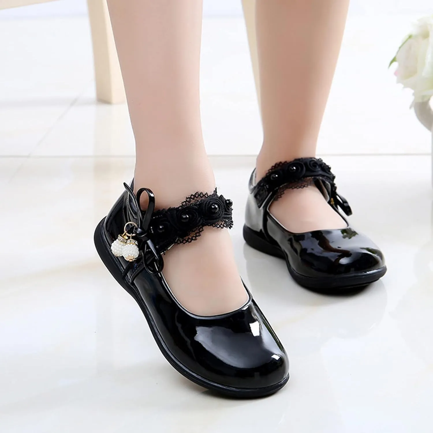 Girls Mary Jane Shoes School Kids Uniform Flat Ballet Strap Dress Formal Slip-On Shoes Performance Girl Church Shoes