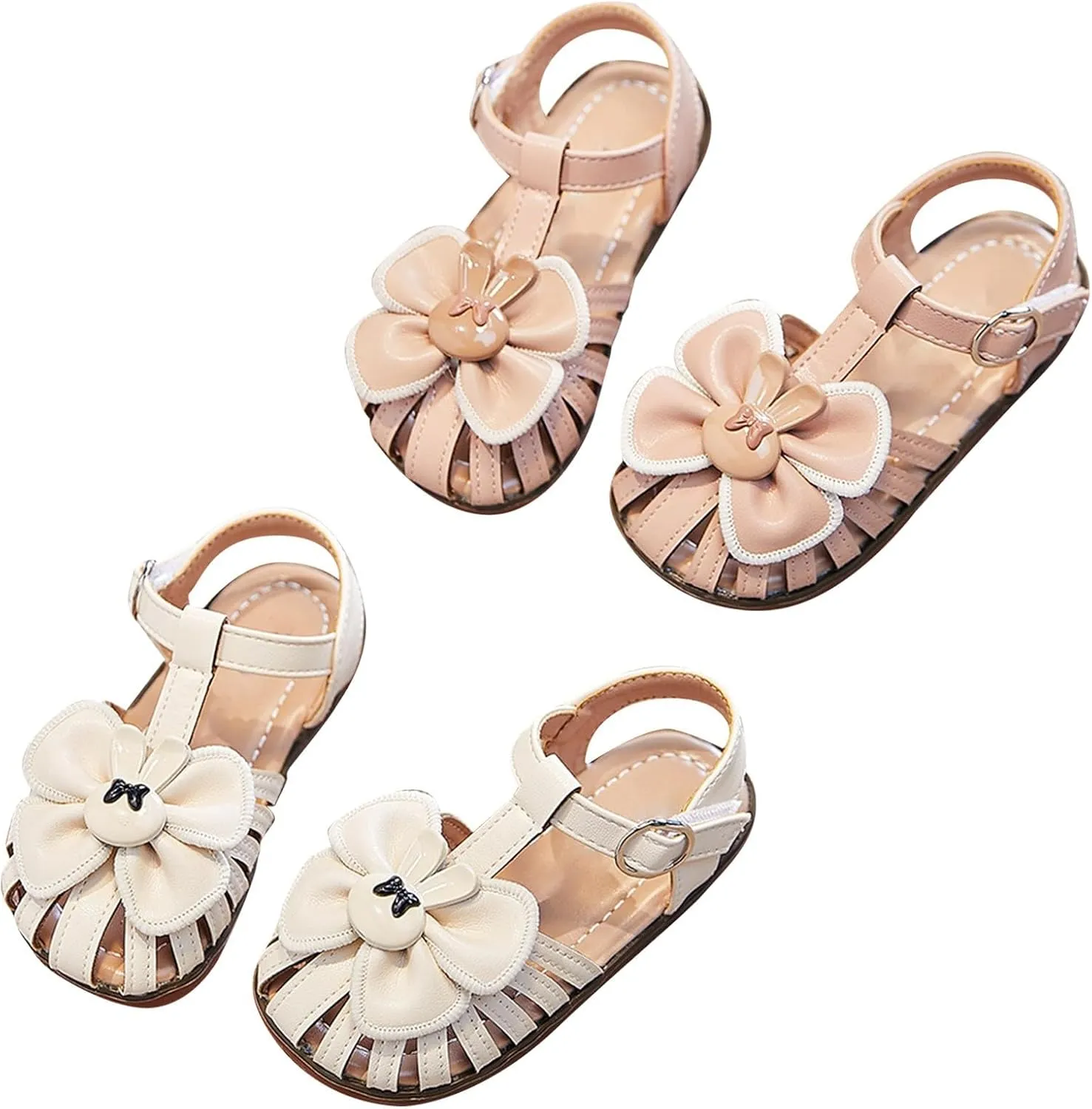 Girls Open Toe Princess Flat Sandals with Comfort Sole Summer Flower Girl Wedding Dress Shoes with Ankle Strap