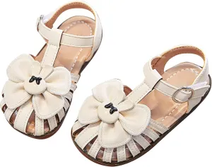 Girls Open Toe Princess Flat Sandals with Comfort Sole Summer Flower Girl Wedding Dress Shoes with Ankle Strap