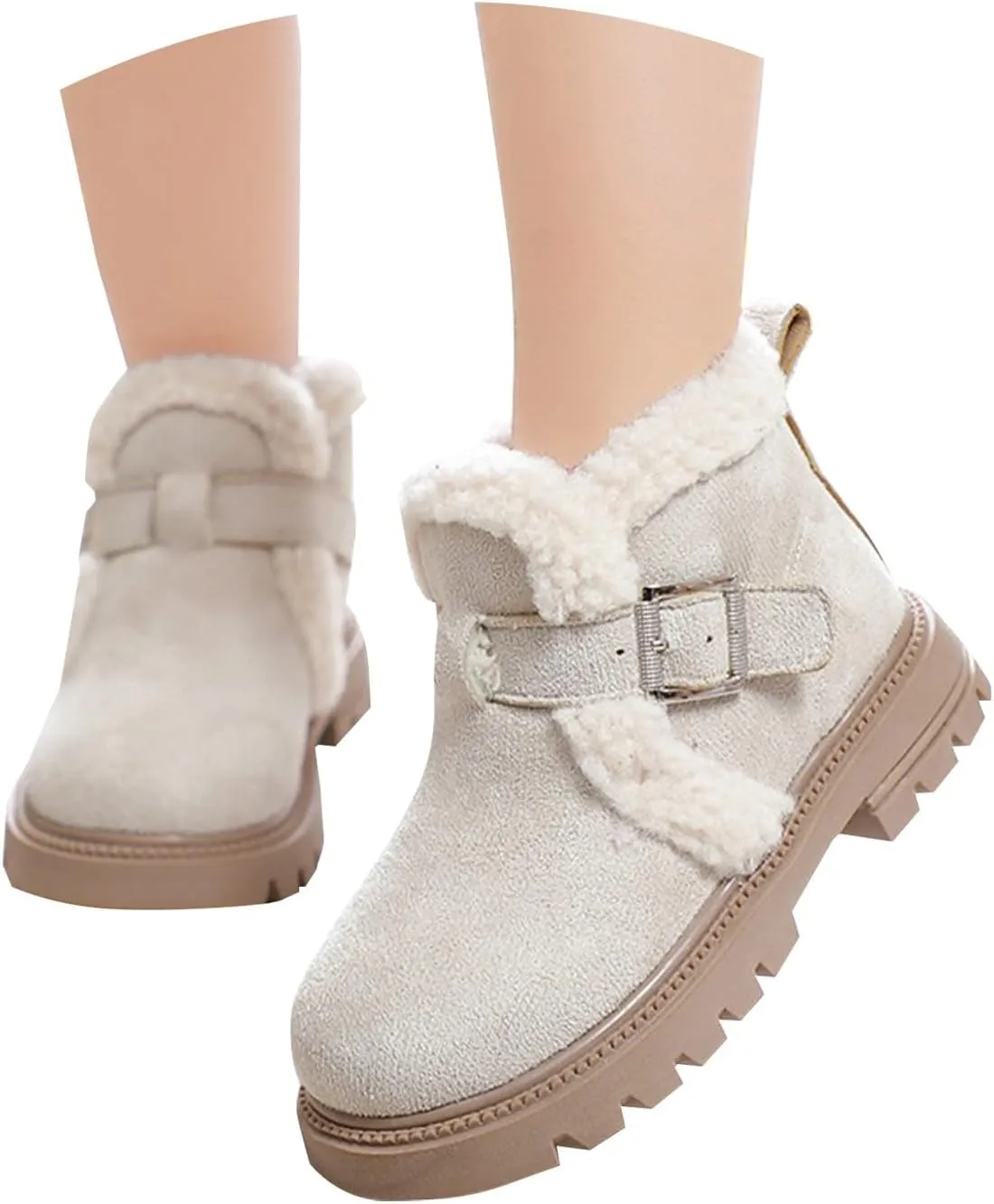 Girls Winter Boots Ankle Booties for Little Kids Suede Warm Fur Lining Comfortable Mini Cotton Platform Non Slip