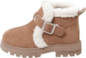 Girls Winter Boots Ankle Booties for Little Kids Suede Warm Fur Lining Comfortable Mini Cotton Platform Non Slip