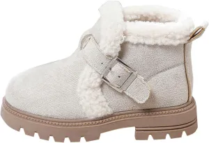 Girls Winter Boots Ankle Booties for Little Kids Suede Warm Fur Lining Comfortable Mini Cotton Platform Non Slip