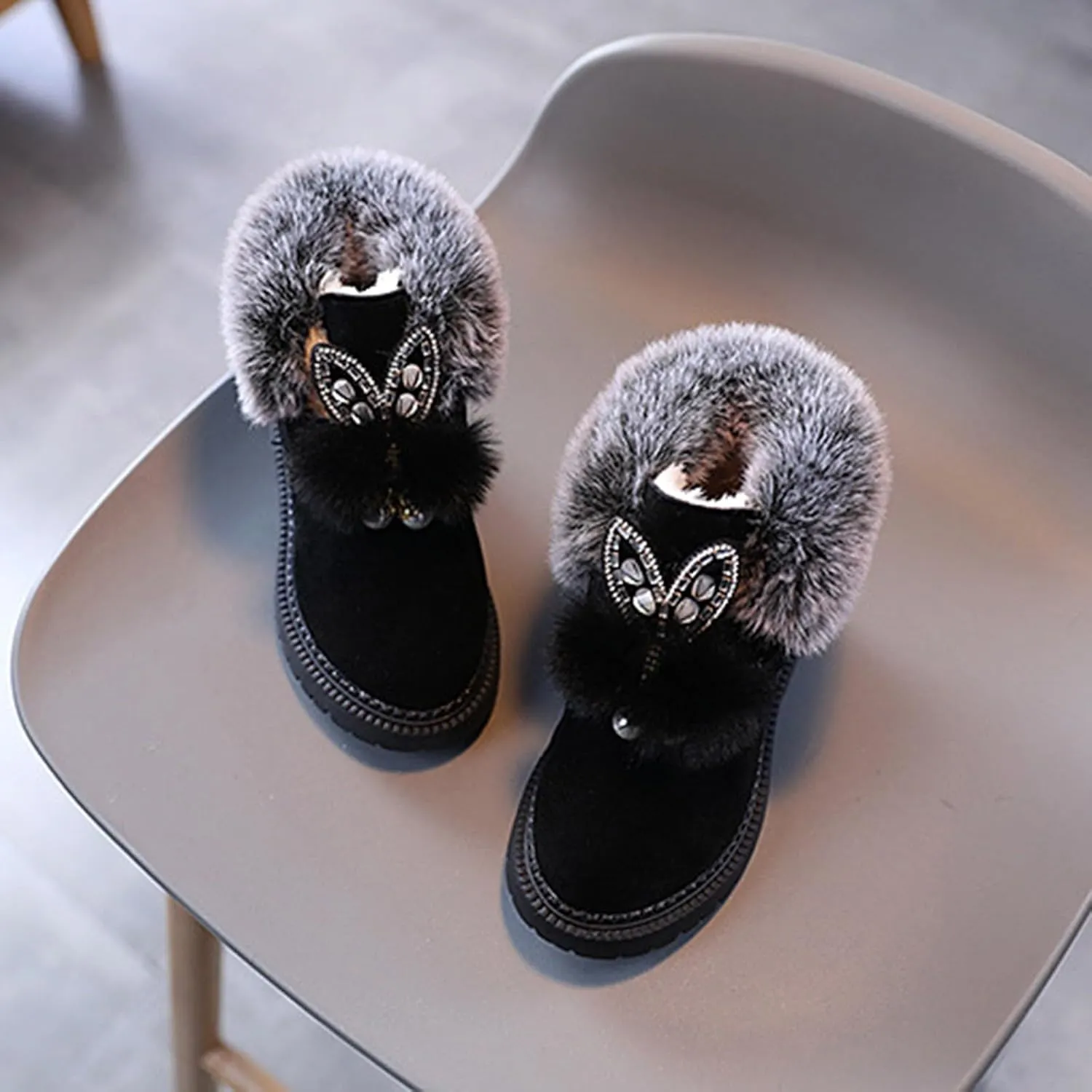 Girls Winter Boots Ankle Snow Boot Warm Suede Lightweight Warm Faux Fur Lined Mid-Calf Comfort Snow Boots for Kids