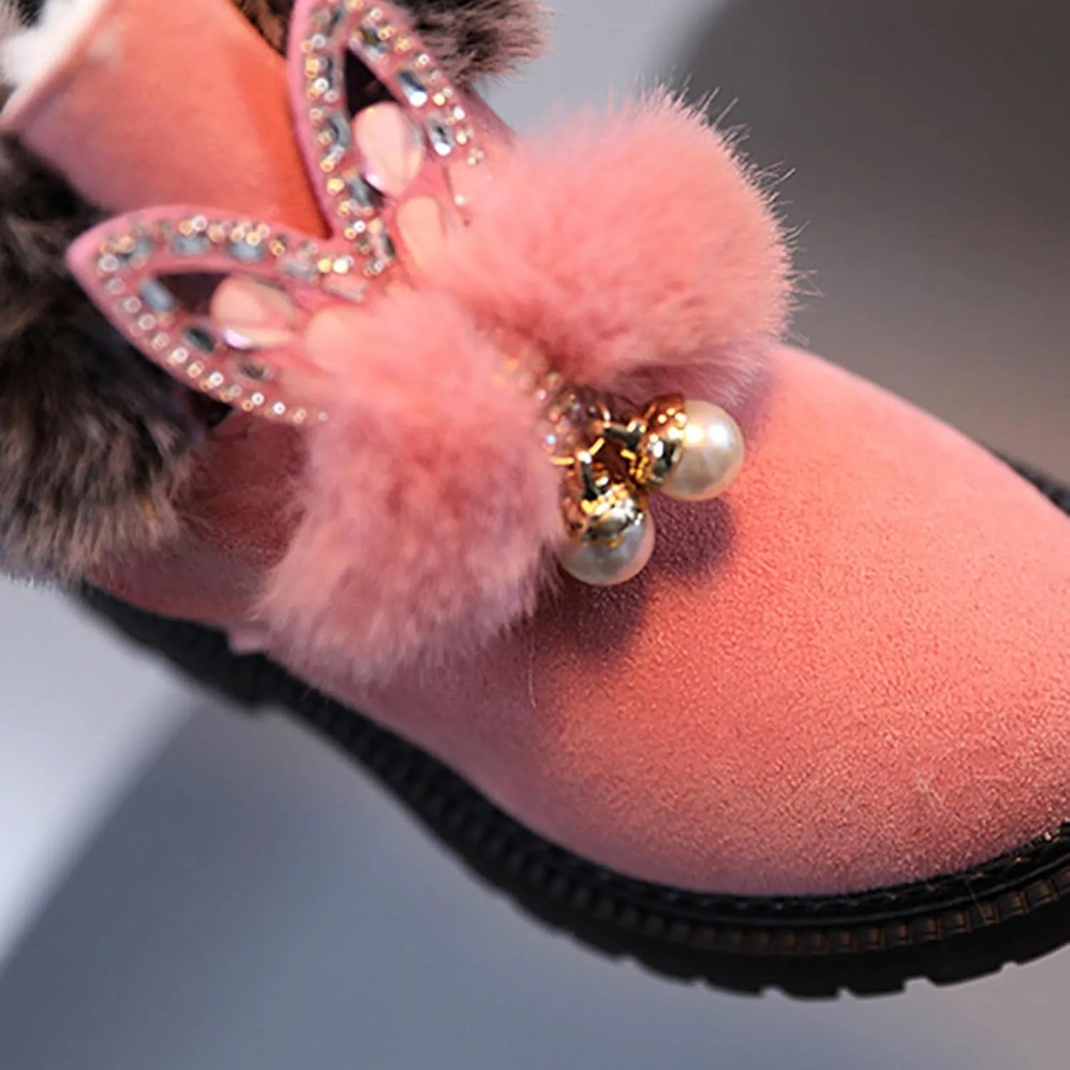 Girls Winter Boots Ankle Snow Boot Warm Suede Lightweight Warm Faux Fur Lined Mid-Calf Comfort Snow Boots for Kids