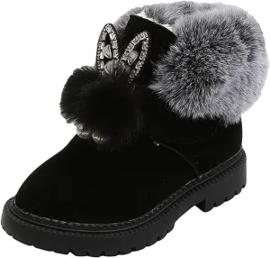 Girls Winter Boots Ankle Snow Boot Warm Suede Lightweight Warm Faux Fur Lined Mid-Calf Comfort Snow Boots for Kids