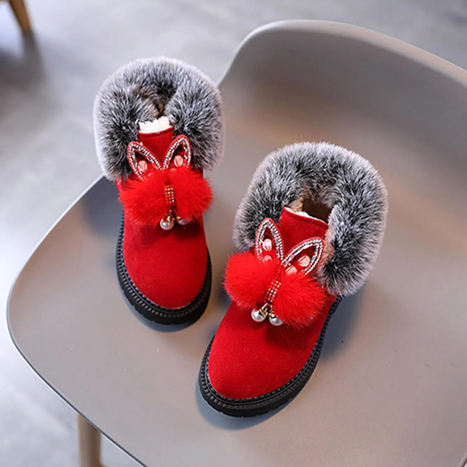 Girls Winter Boots Ankle Snow Boot Warm Suede Lightweight Warm Faux Fur Lined Mid-Calf Comfort Snow Boots for Kids