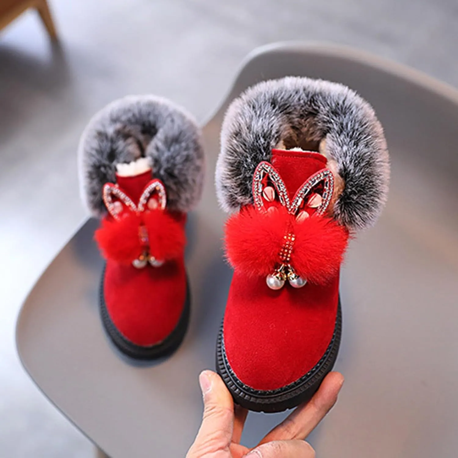Girls Winter Boots Ankle Snow Boot Warm Suede Lightweight Warm Faux Fur Lined Mid-Calf Comfort Snow Boots for Kids