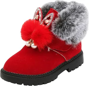 Girls Winter Boots Ankle Snow Boot Warm Suede Lightweight Warm Faux Fur Lined Mid-Calf Comfort Snow Boots for Kids