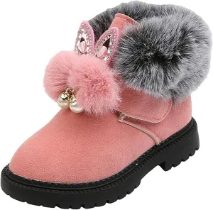 Girls Winter Boots Ankle Snow Boot Warm Suede Lightweight Warm Faux Fur Lined Mid-Calf Comfort Snow Boots for Kids