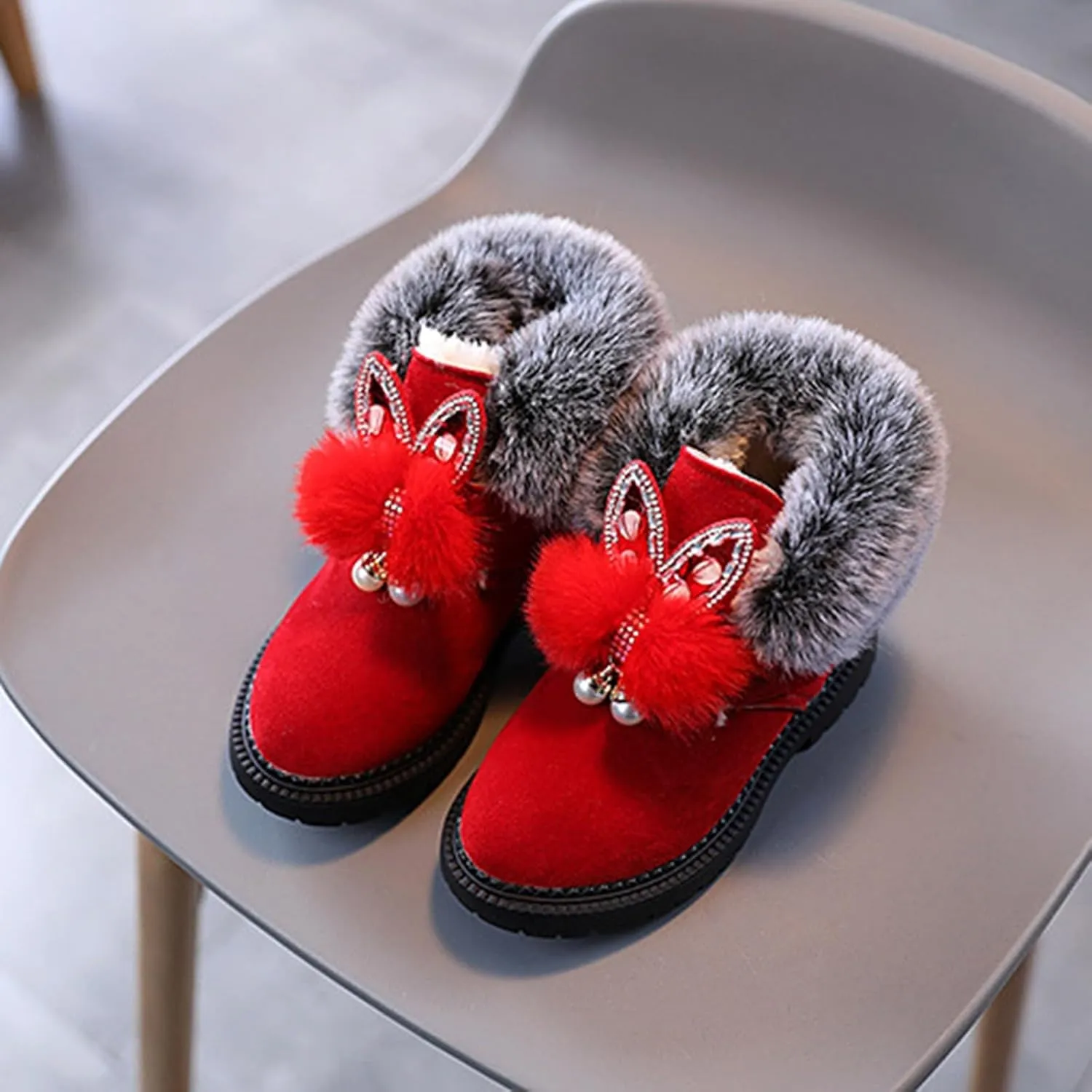 Girls Winter Boots Ankle Snow Boot Warm Suede Lightweight Warm Faux Fur Lined Mid-Calf Comfort Snow Boots for Kids