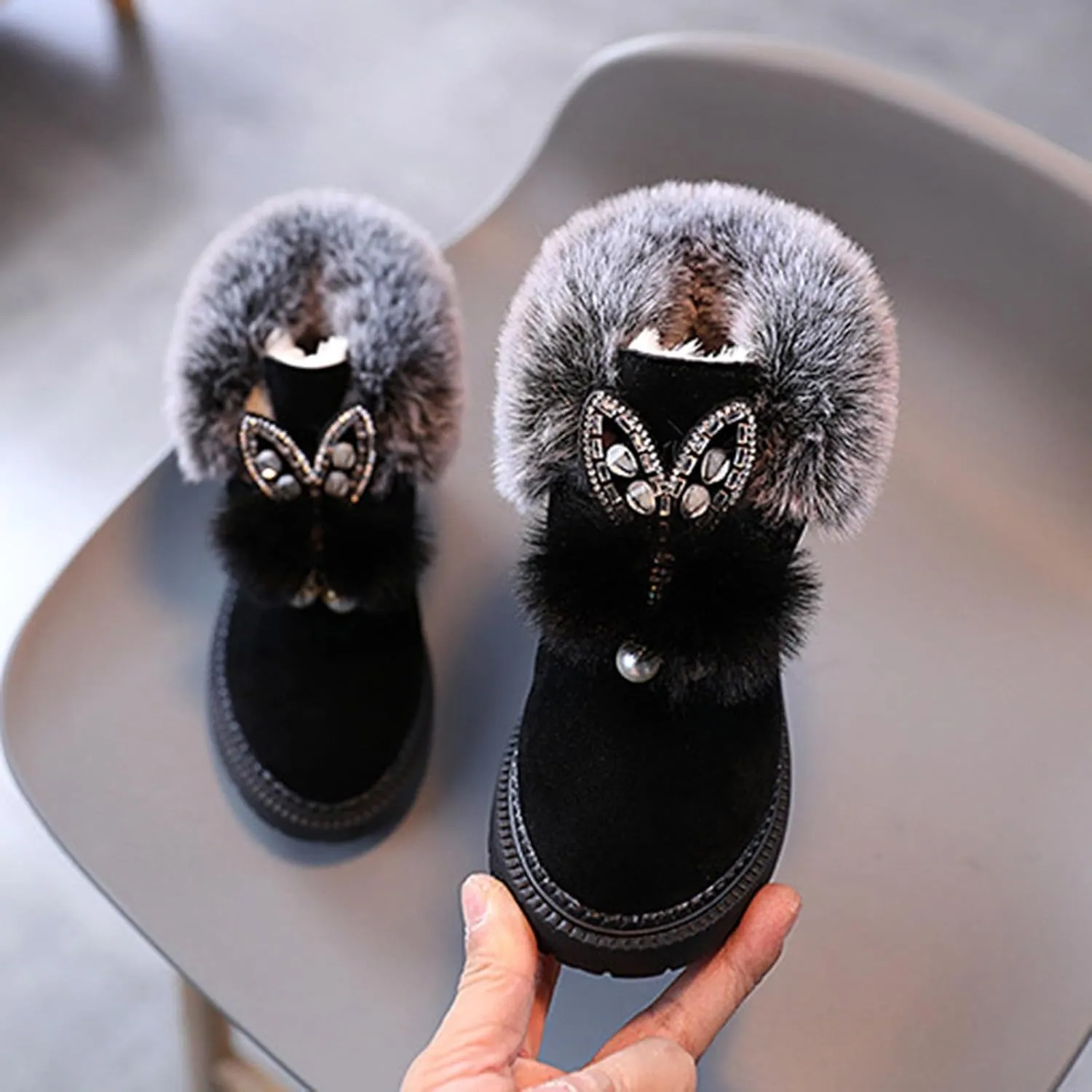 Girls Winter Boots Ankle Snow Boot Warm Suede Lightweight Warm Faux Fur Lined Mid-Calf Comfort Snow Boots for Kids