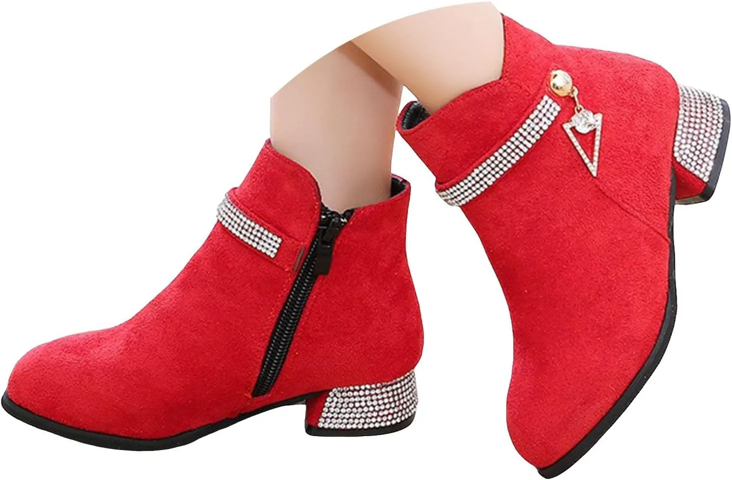 Girls Winter Boots Fashion Short Suede Booties with Low Heels Glitter Side Zipper for Kids Suede Ankle Booties