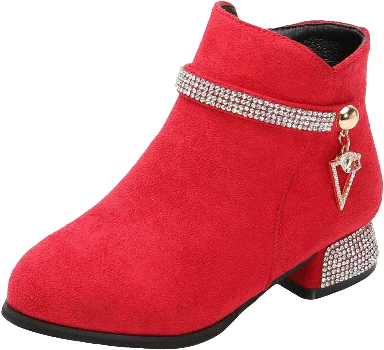 Girls Winter Boots Fashion Short Suede Booties with Low Heels Glitter Side Zipper for Kids Suede Ankle Booties