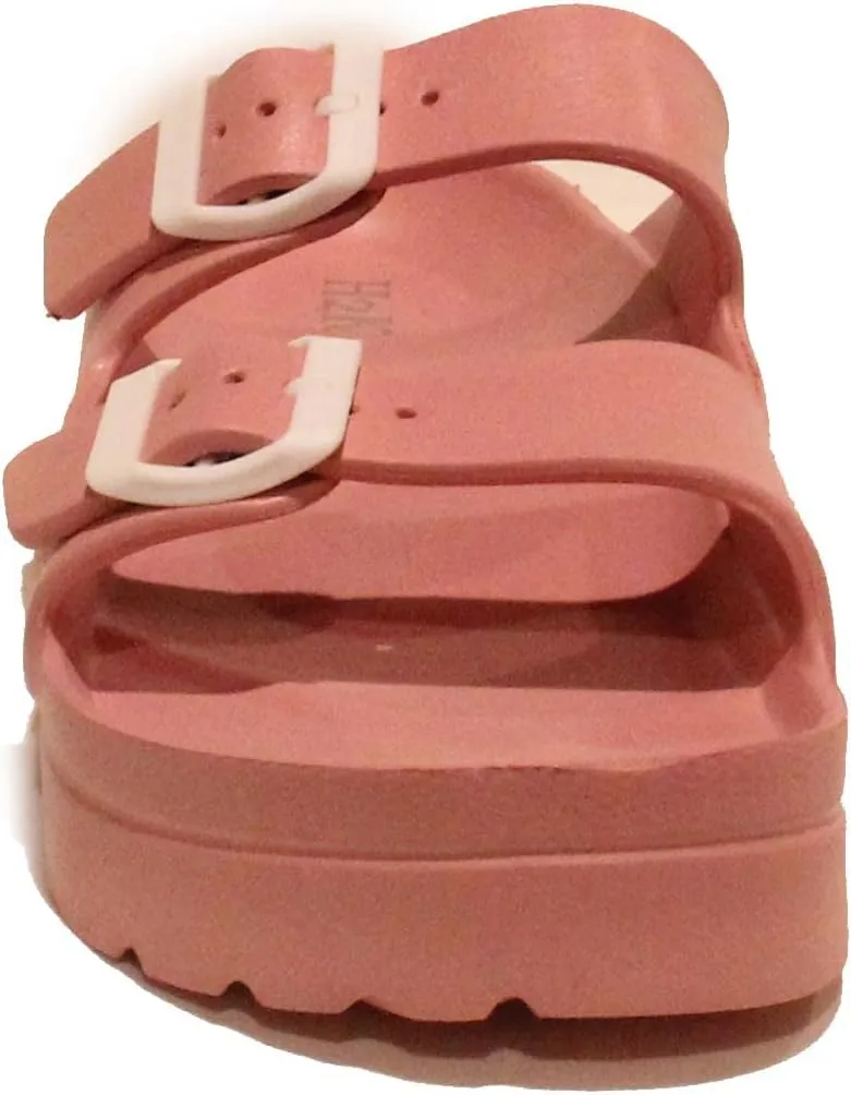 H2K Women's Lightweight Comfort Slides Adjustable Double Buckle Platform Sandals Buddy2