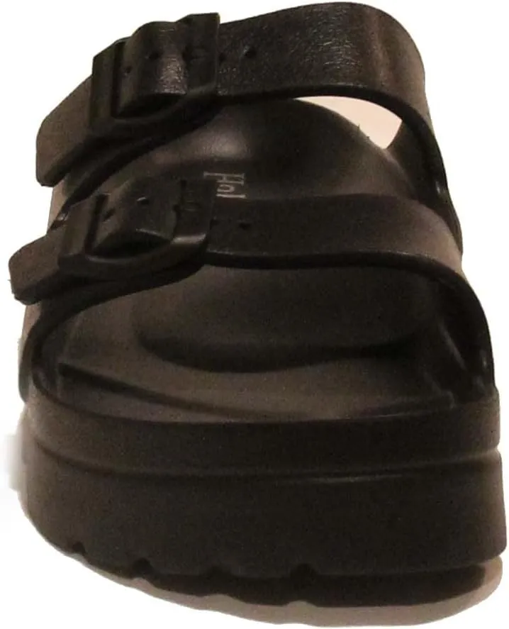 H2K Women's Lightweight Comfort Slides Adjustable Double Buckle Platform Sandals Buddy2
