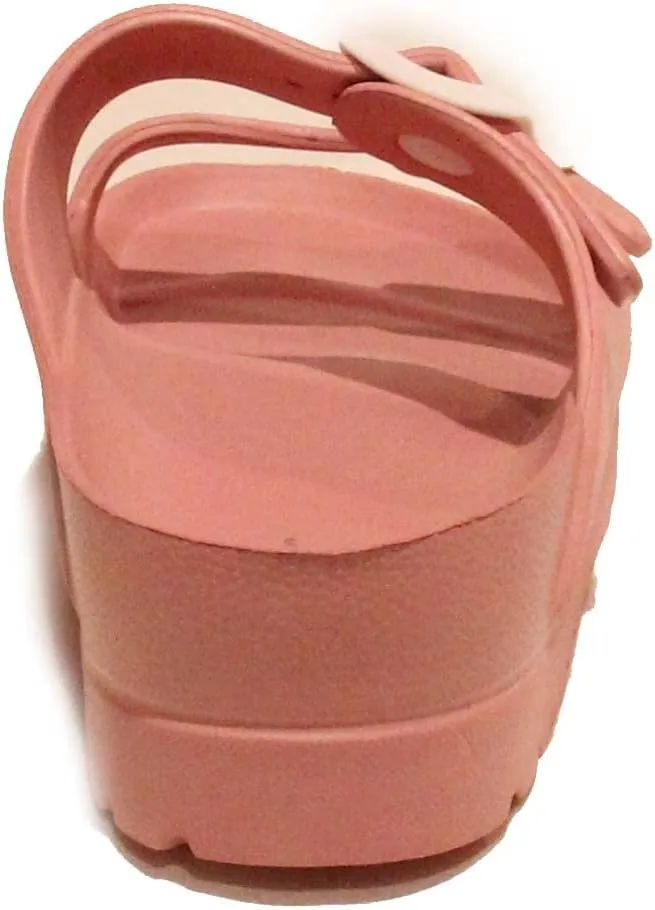 H2K Women's Lightweight Comfort Slides Adjustable Double Buckle Platform Sandals Buddy2