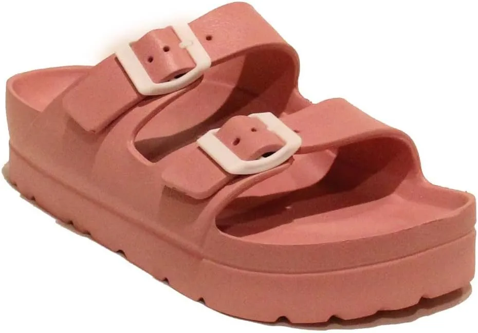 H2K Women's Lightweight Comfort Slides Adjustable Double Buckle Platform Sandals Buddy2