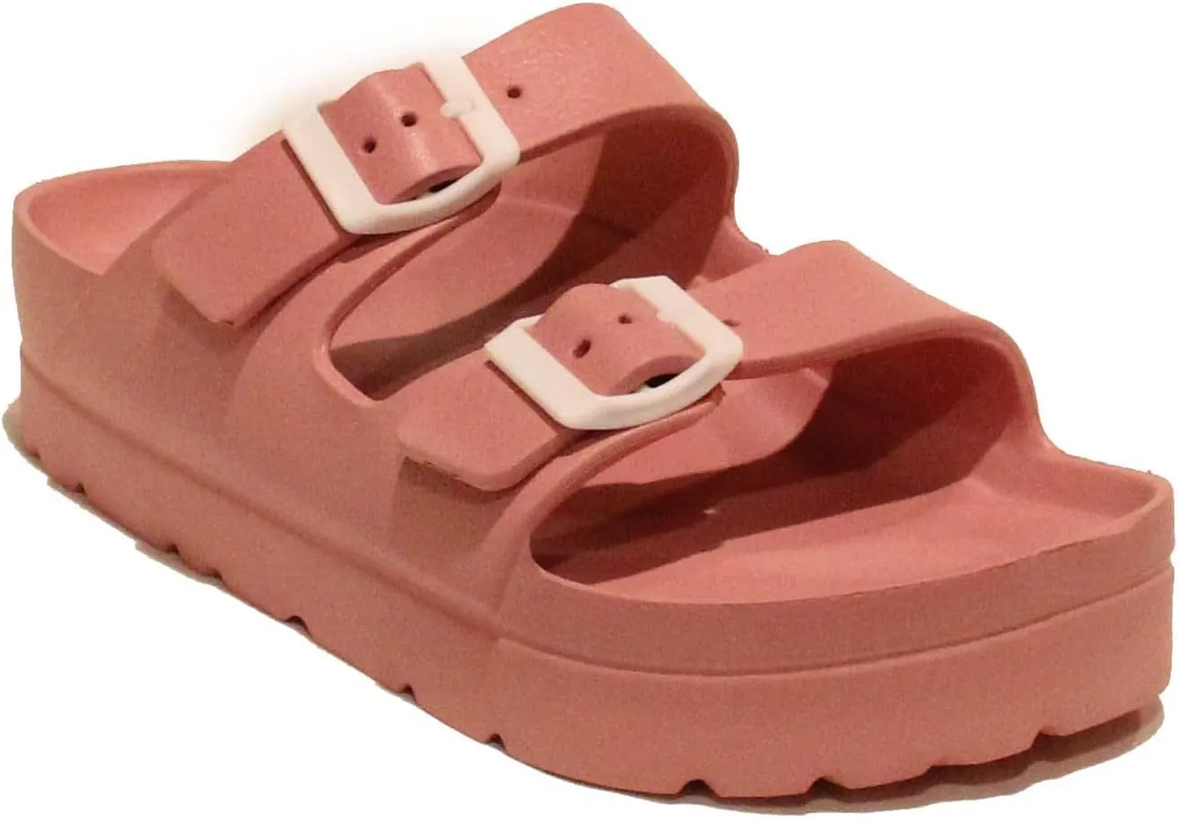 H2K Women's Lightweight Comfort Slides Adjustable Double Buckle Platform Sandals Buddy2