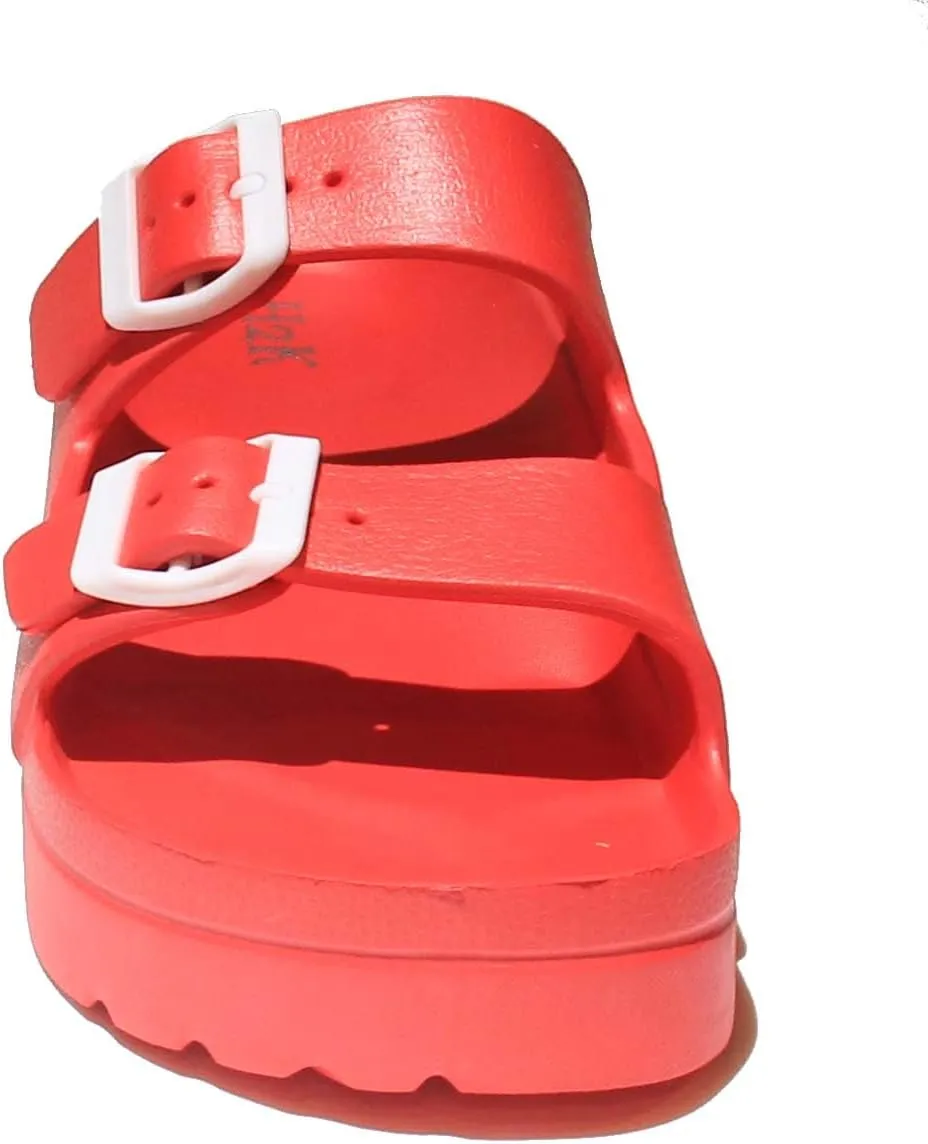 H2K Women's Lightweight Comfort Slides Adjustable Double Buckle Platform Sandals Buddy2