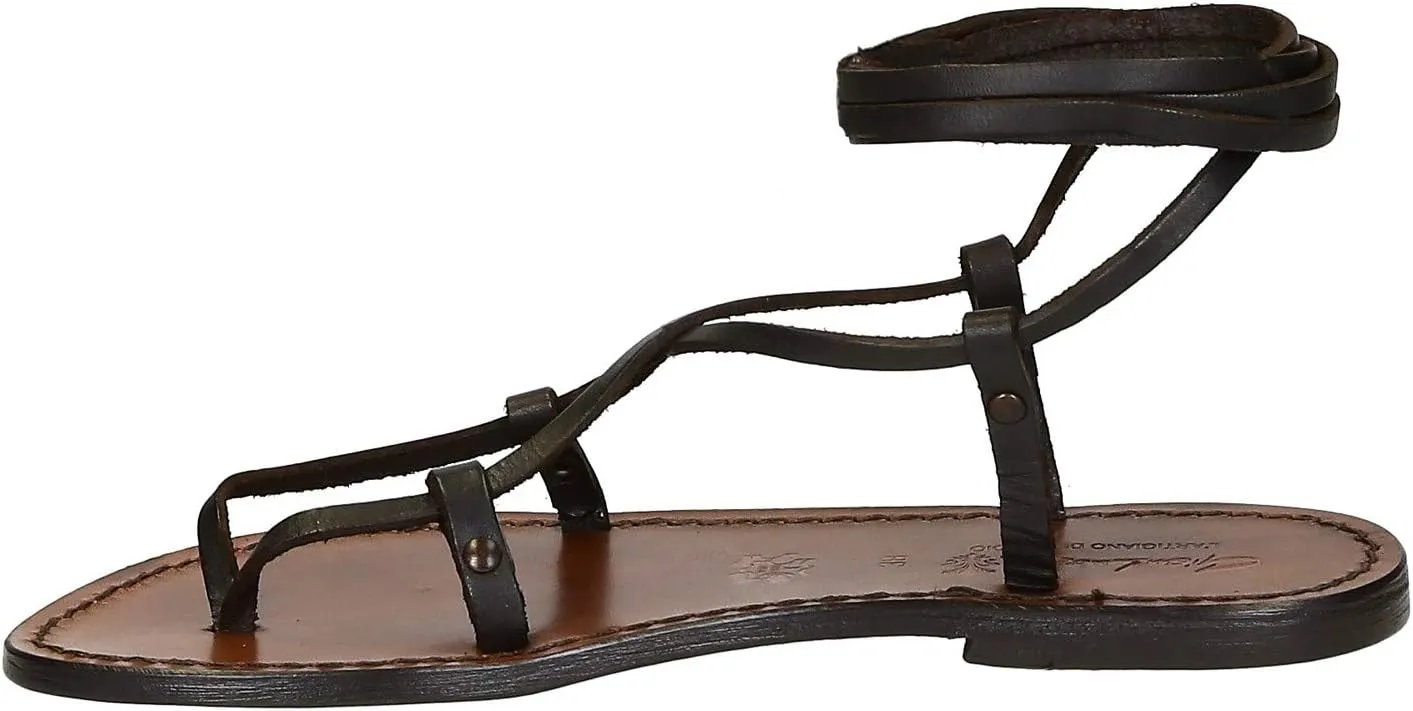 Handmade Strappy Gladiator Sandals in Brown Calf Leather